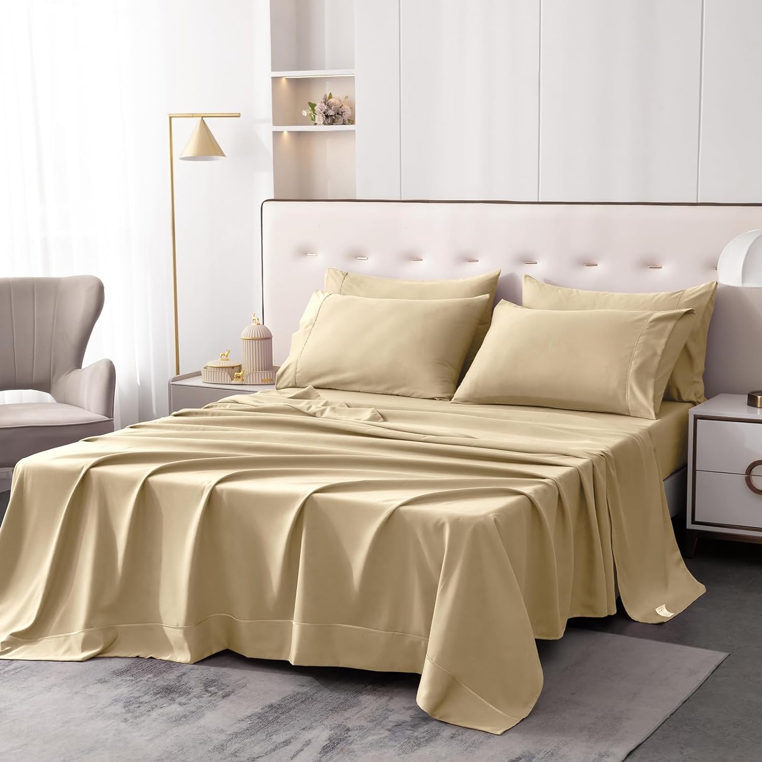 6 pcs Luxury Soft 1800 Thread Count Hypoallergenic Wrinkle Fade Stain Resistant Cooling Bedding Sheets - AnyLinen