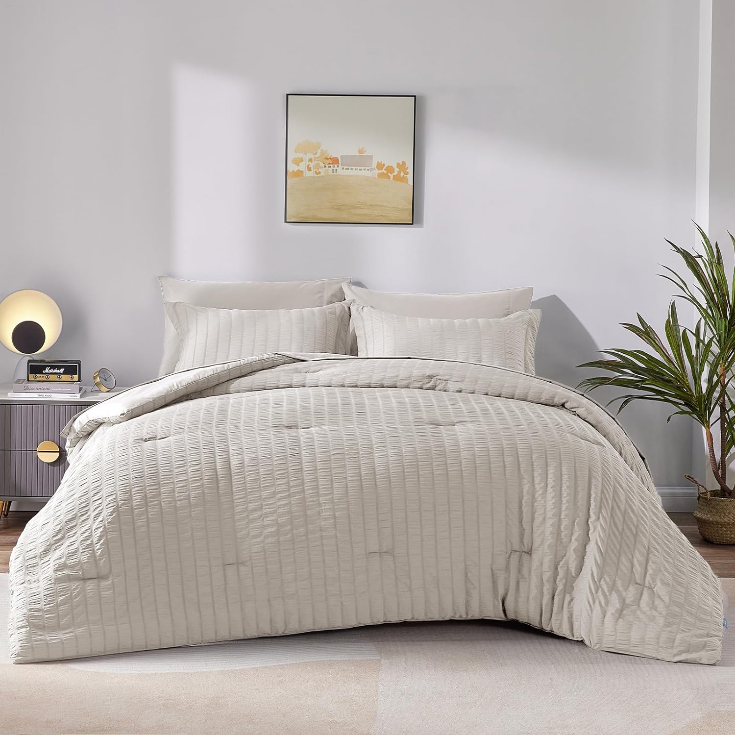 Elegant Comforter Set Textured with Fitted Sheet 7 Pieces - AnyLinen