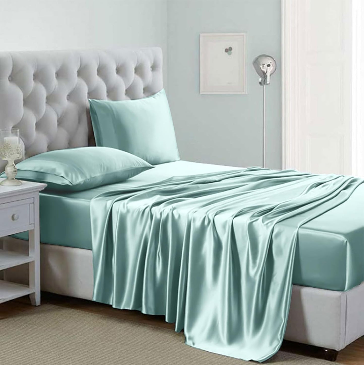 Silk Satin Sheets, 4-Piece Bed Sheet Set Deep Pockets, Cooling Soft Hypoallergenic - AnyLinen