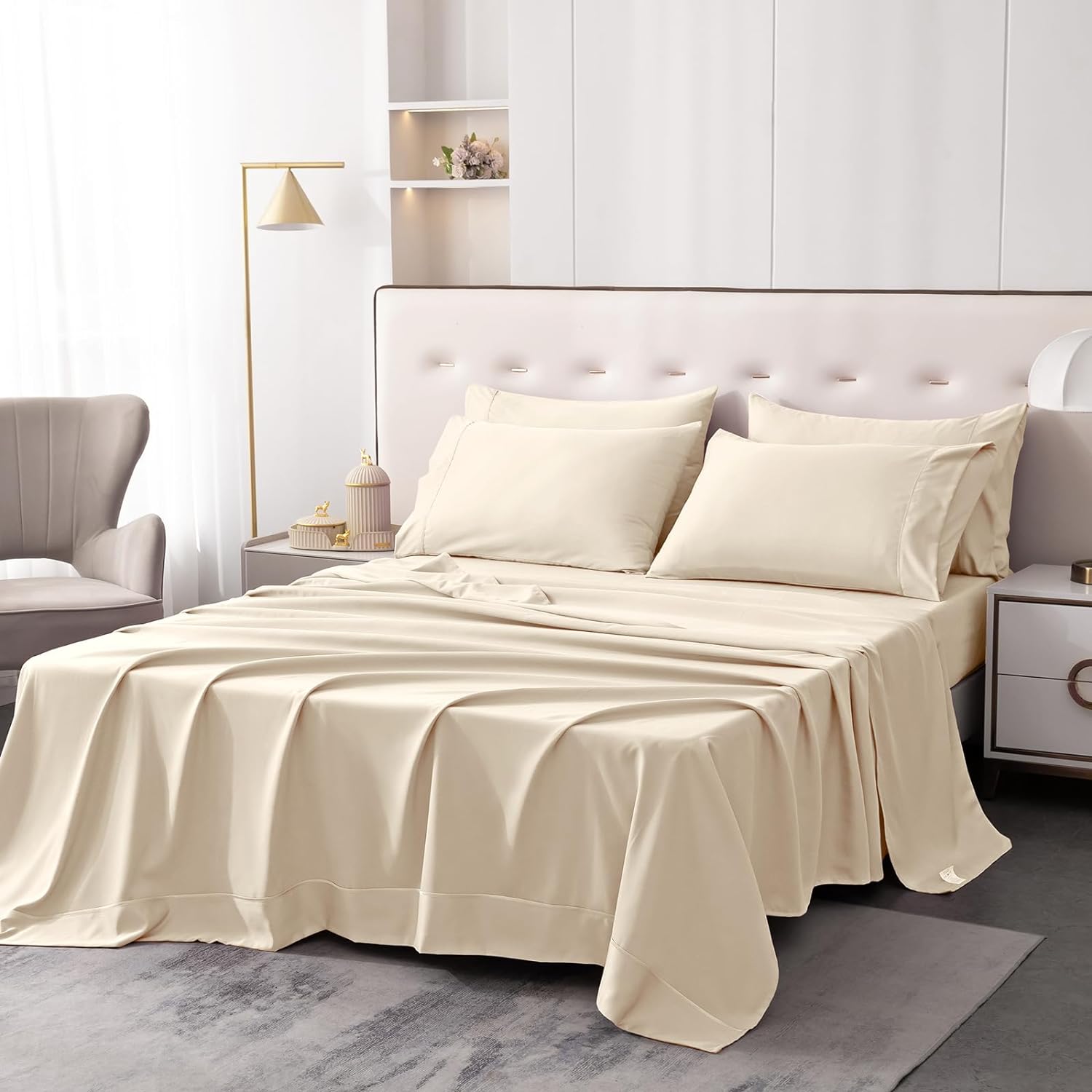 6 pcs Luxury Soft 1800 Thread Count Hypoallergenic Wrinkle Fade Stain Resistant Cooling Bedding Sheets - AnyLinen
