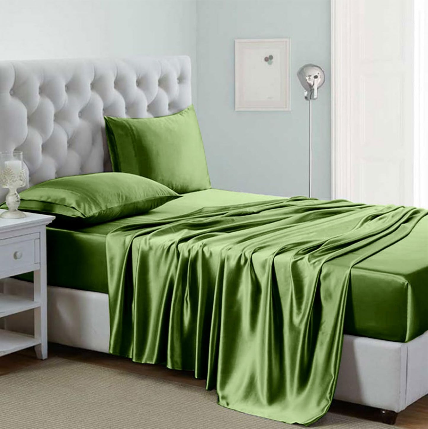 Silk Satin Sheets, 4-Piece Bed Sheet Set Deep Pockets, Cooling Soft Hypoallergenic - AnyLinen