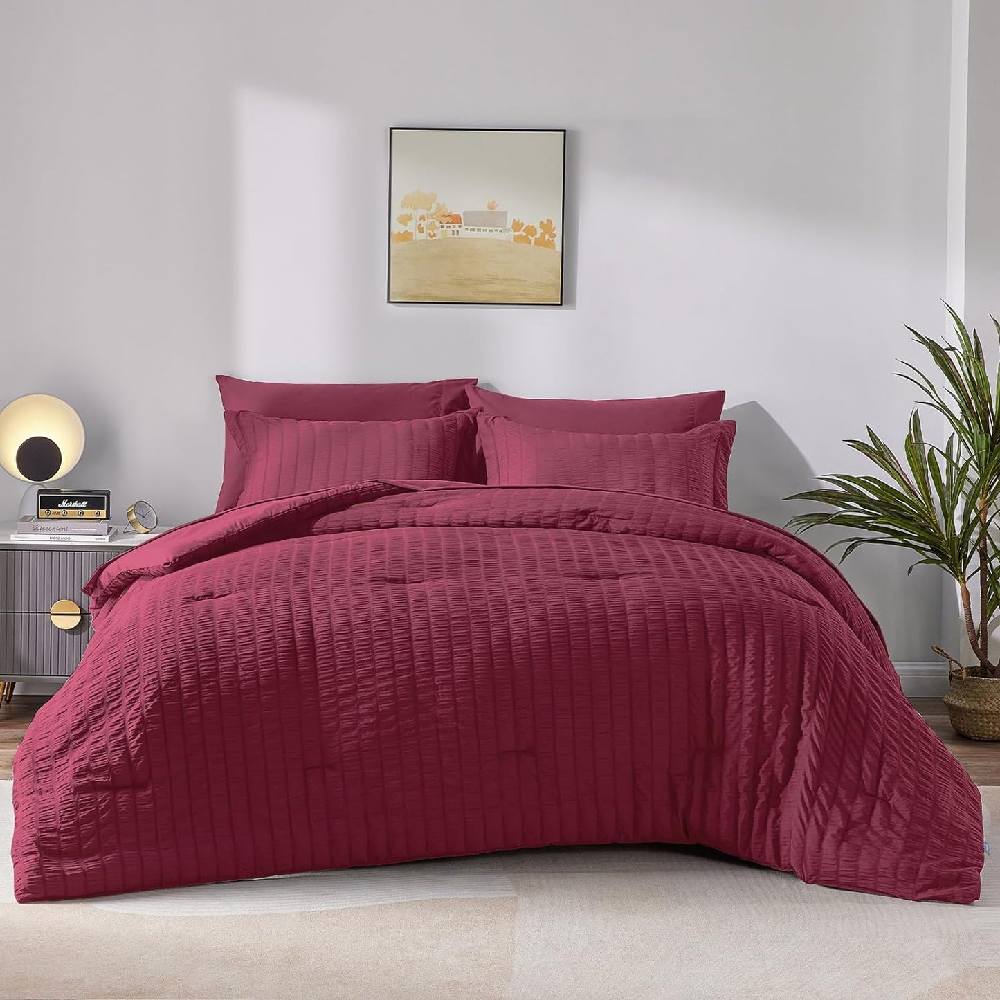 Elegant Comforter Set Textured with Fitted Sheet 7 Pieces - AnyLinen
