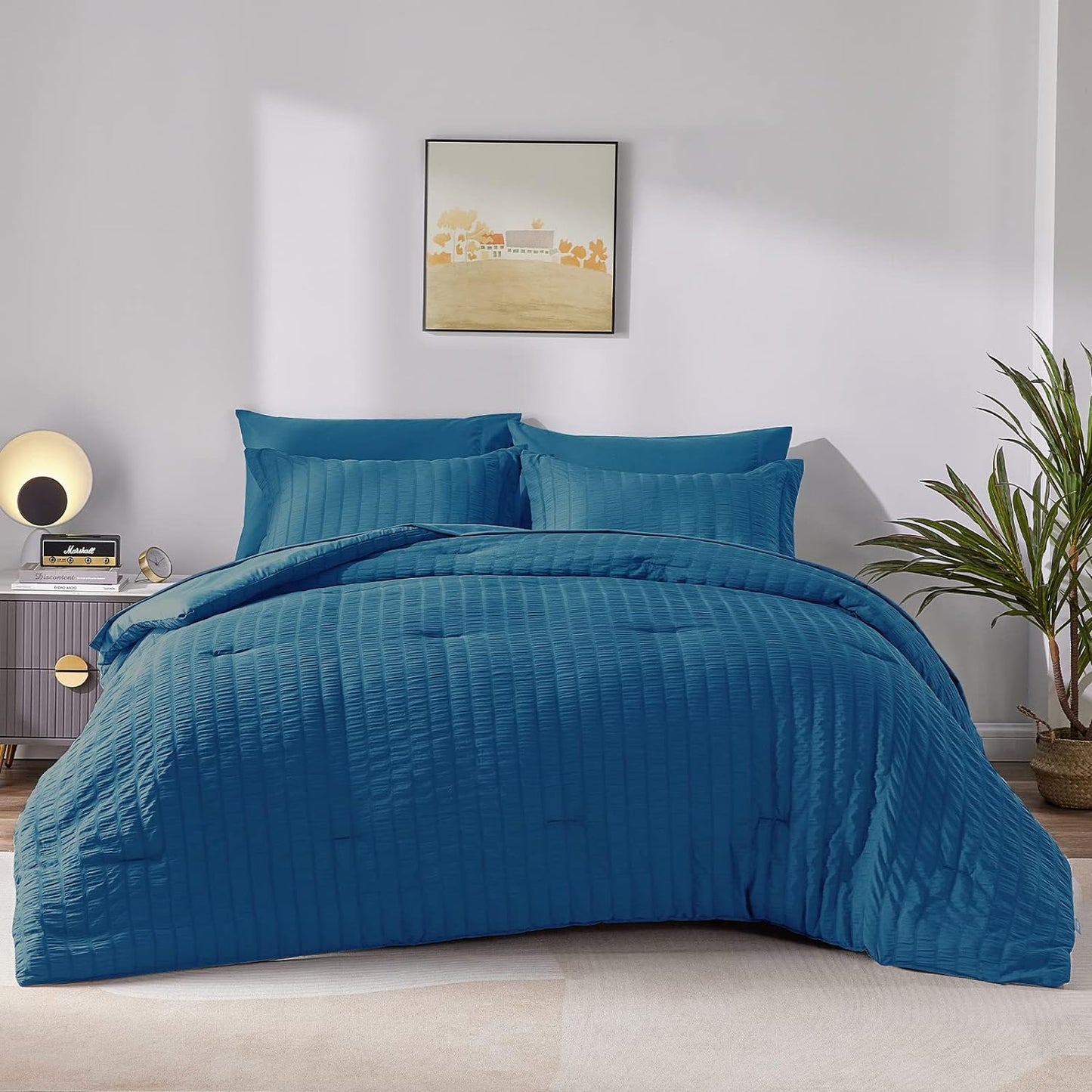 Elegant Comforter Set Textured with Fitted Sheet 7 Pieces - AnyLinen