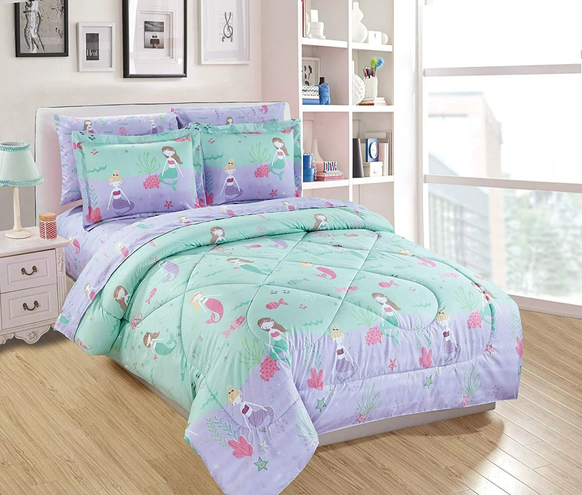 7 Piece Comforter Bedding Set for Girls in a Bag with Sheet Set