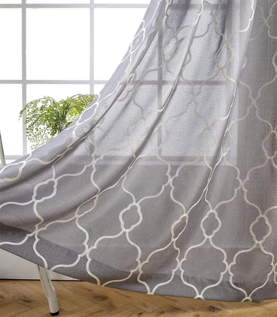 Embroidered Semi Sheer Curtains Grommet Curtain 2 Panels - Anna's Linens Store