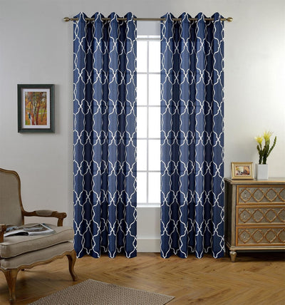 Embroidered Semi Sheer Curtains Grommet Curtain 2 Panels - Anna's Linens Store