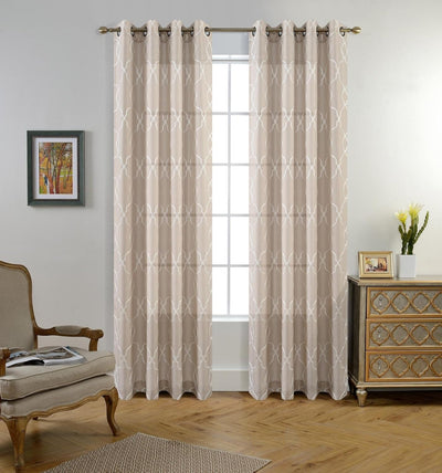 Embroidered Semi Sheer Curtains Grommet Curtain 2 Panels - Anna's Linens Store