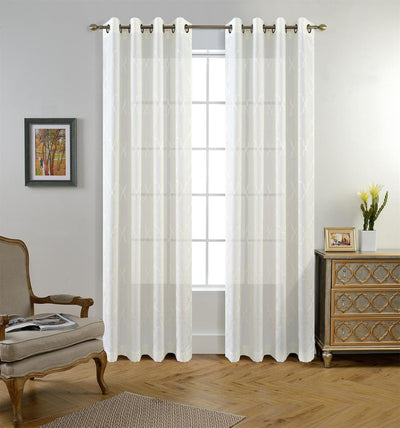Embroidered Semi Sheer Curtains Grommet Curtain 2 Panels - Anna's Linens Store