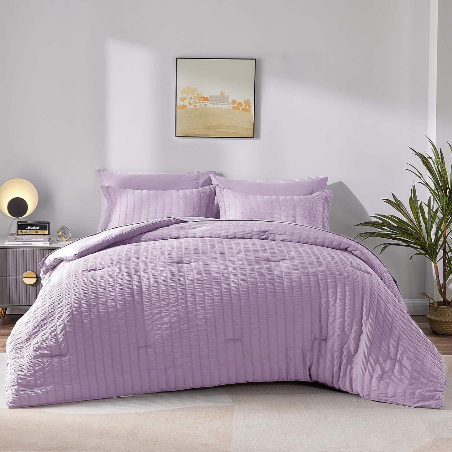 Elegant Comforter Set Textured with Fitted Sheet 7 Pieces - AnyLinen