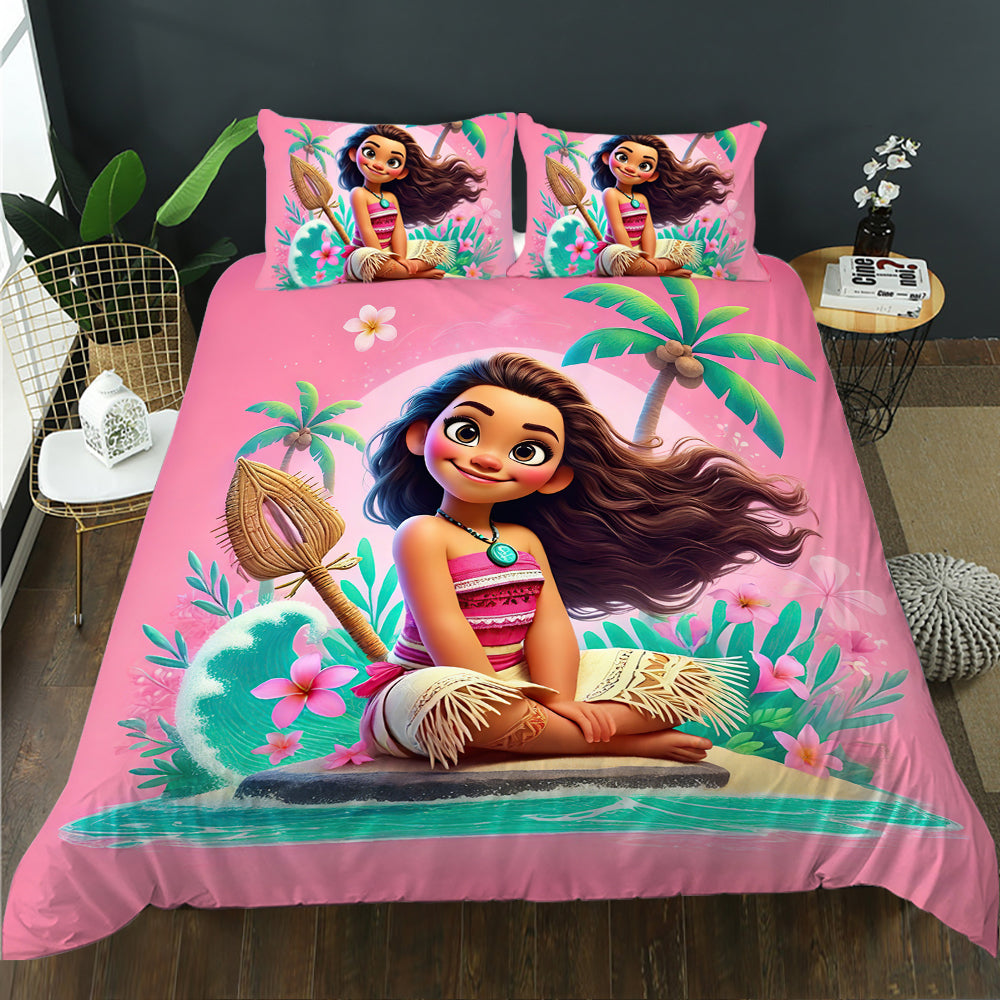 Bedding set with cartoon character on a pink background