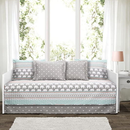 Elephant Stripe 6 Piece Day Bed Cover Bedding Set Includes Bed Skirt - AnyLinen