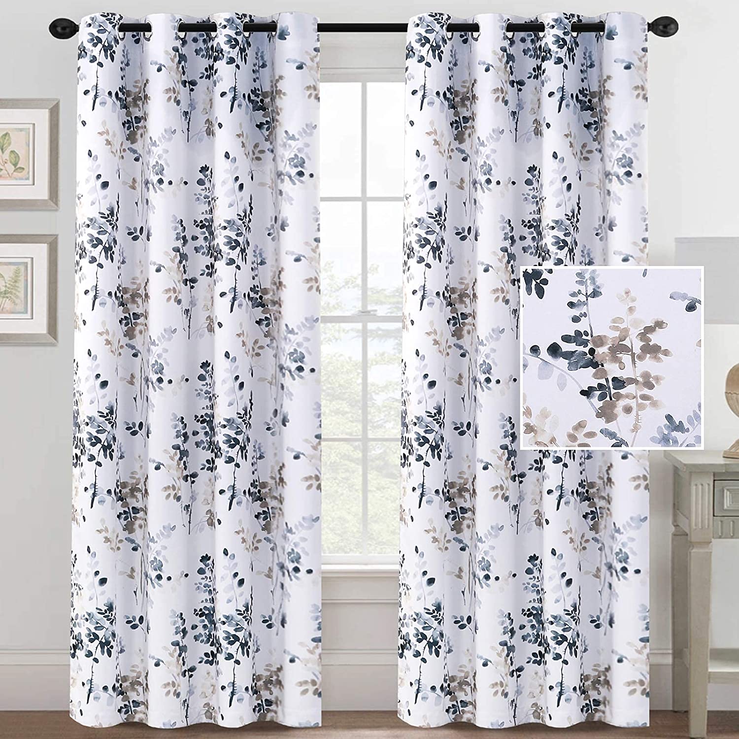 Floral Darkening Thermal Insulated Light Blocking Blackout Curtains - AnyLinen