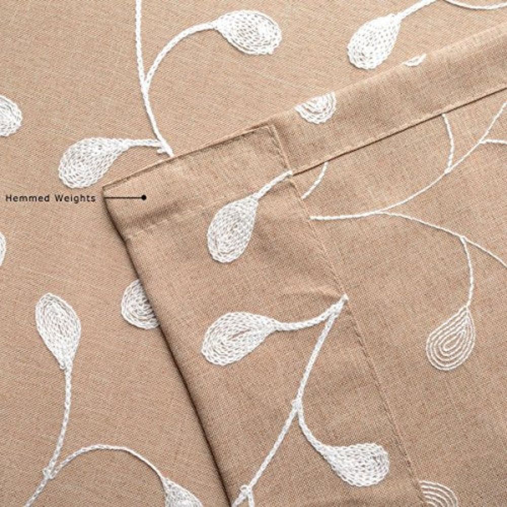 Floral Embroidery Semi Sheers Linen Window 2 Panels Curtain-AnyLinen
