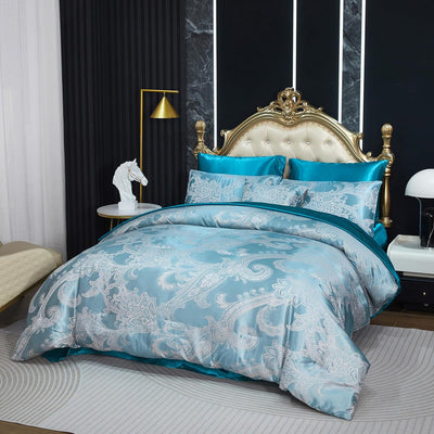 Jacquard Soft Down Comforter Set 8 Pcs Embroidery Floral Bed in a Bag
