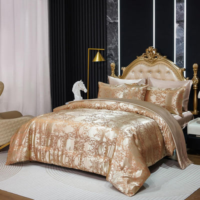 Jacquard Soft Down Comforter Set 8 Pcs Embroidery Floral Bed in a Bag