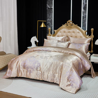 Jacquard Soft Down Comforter Set 8 Pcs Embroidery Floral Bed in a Bag