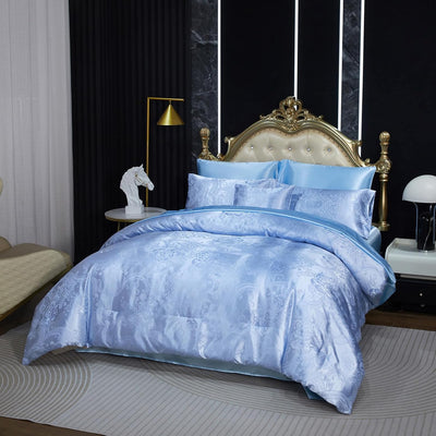 Jacquard Soft Down Comforter Set 8 Pcs Embroidery Floral Bed in a Bag