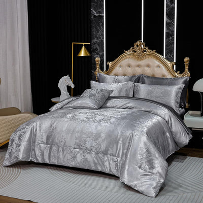 Jacquard Soft Down Comforter Set 8 Pcs Embroidery Floral Bed in a Bag