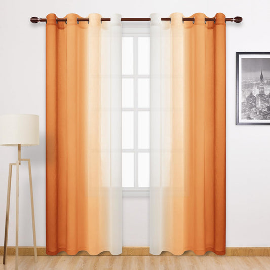 Linen Ombre Sheer Curtains Voile Grommet Semi Sheer Set of 2 - Anna's Linens