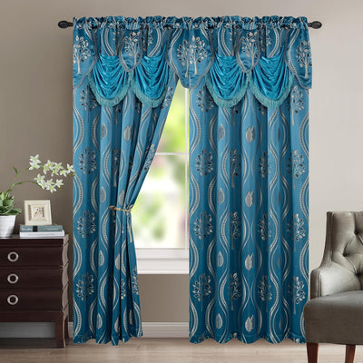 Luxurious Beautiful Curtain Panel Set with Attached Valance & Backing