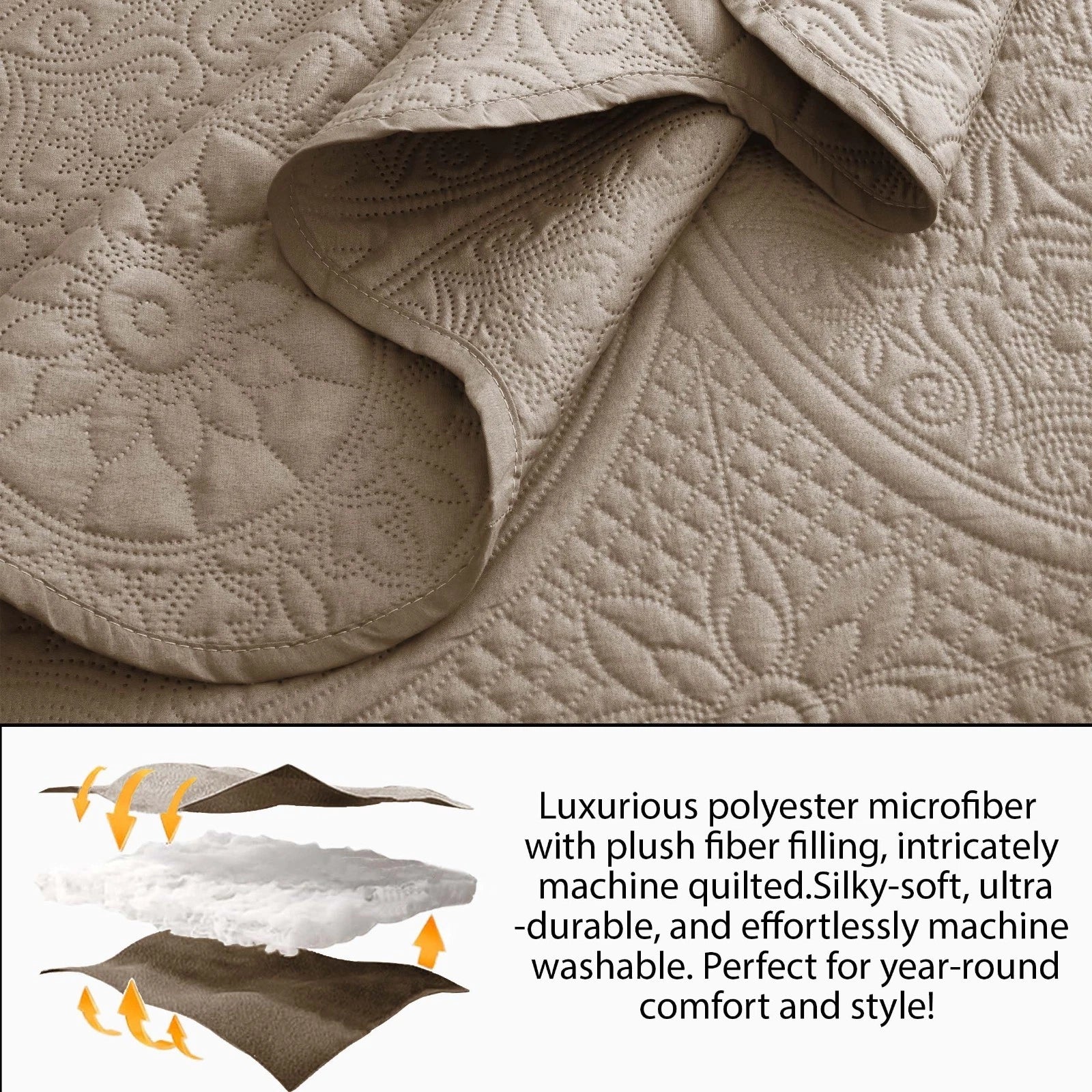 Luxurious Soft Quilt Floral Bedspread with Pillow Shams