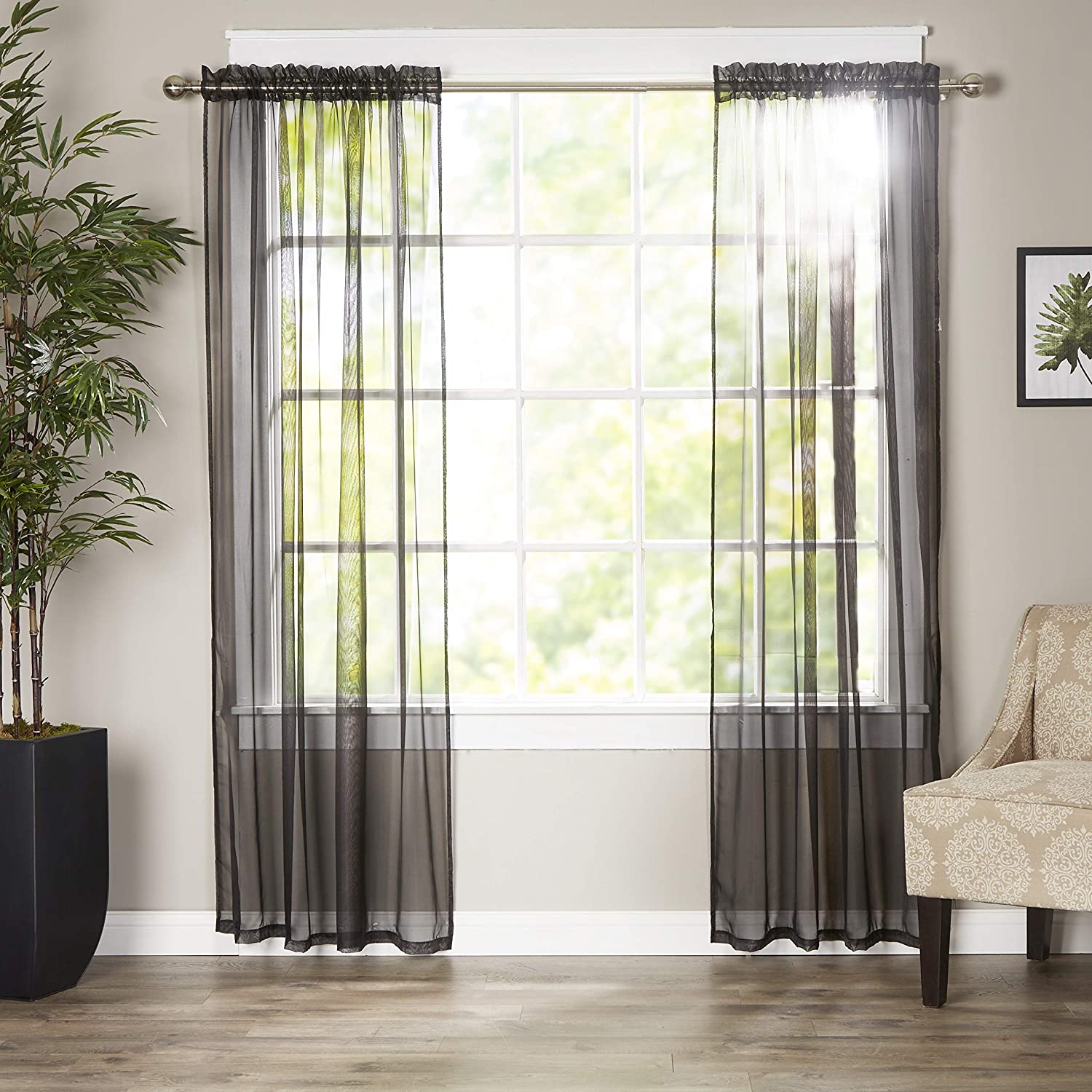 Luxury Sheer Curtains, Window Treatment Panels Rod Pocket Set of 2