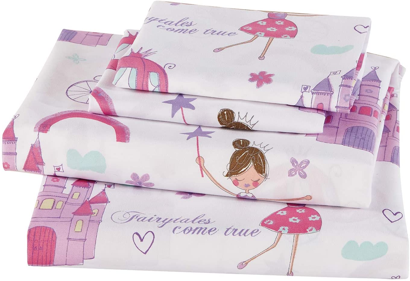 Pink Comforter Set for Girls Princess Fairy Tales Castles | AnyLinen