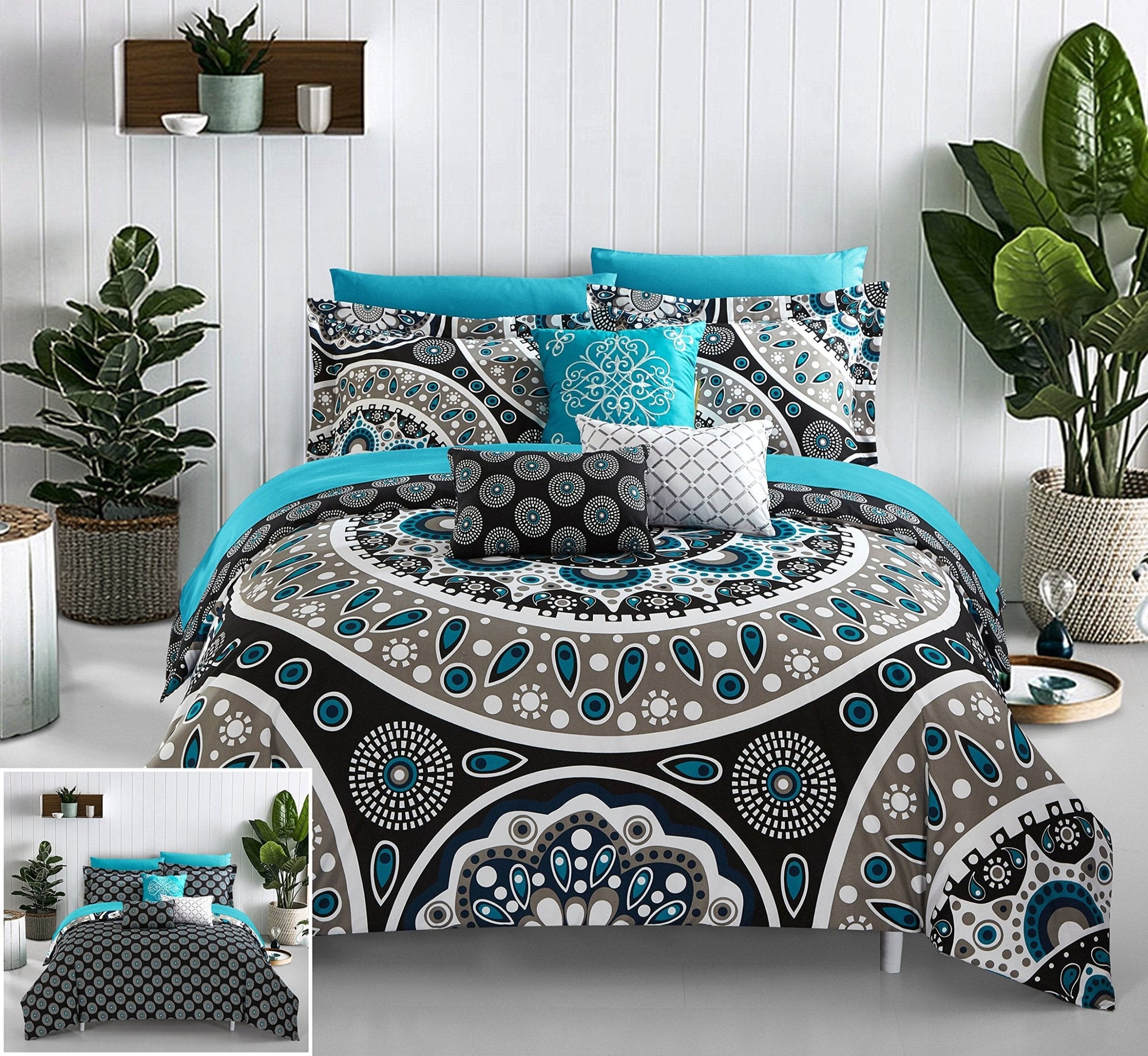 Reversible Bed in a Bag Comforter Set, King Size 10 pcs Set | AnyLinen