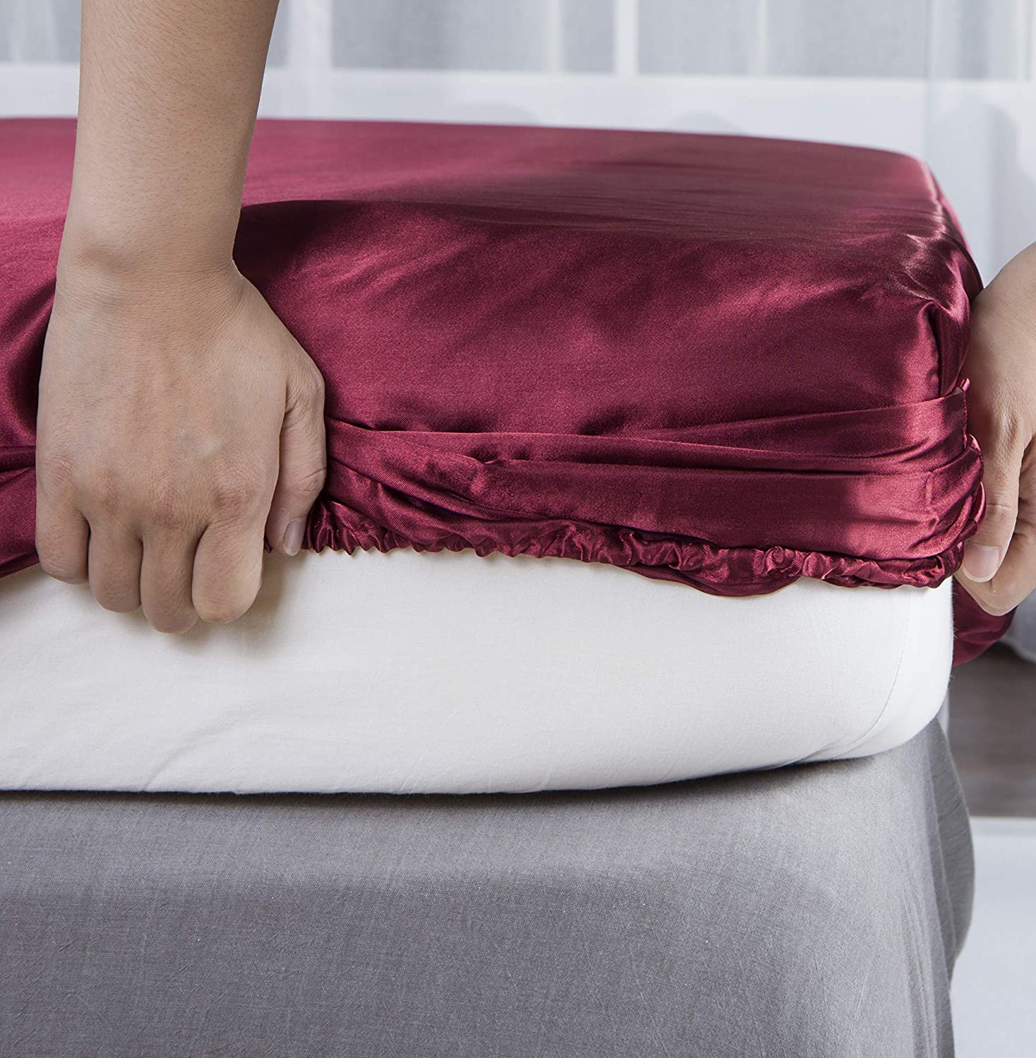 Silk Satin 4-Piece Queen Bed Sheet Set – Cooling & Hypoallergenic | Anna's Linens