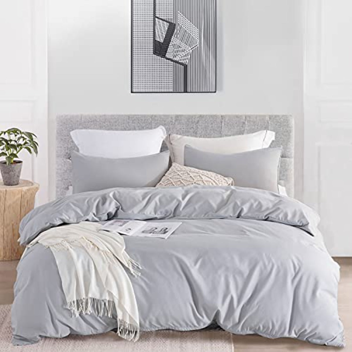 Soft Breathable Washed Microfiber Zipper Closure Duvet Cover Set