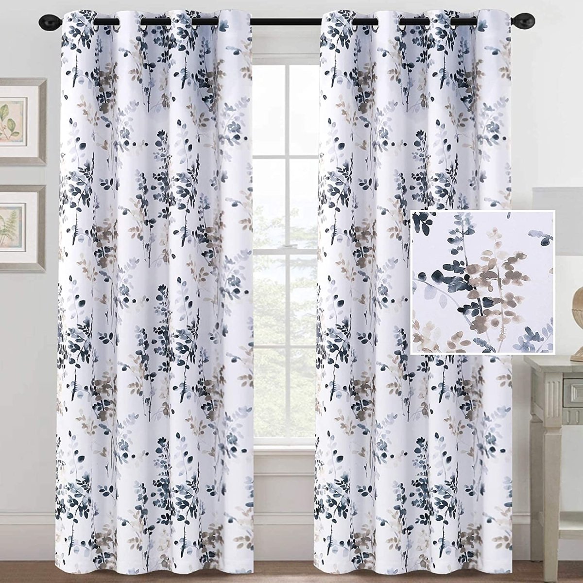 Classical Floral Darkening Thermal Insulated Light Blocking Blackout Grommet Curtains - Anna's Linens