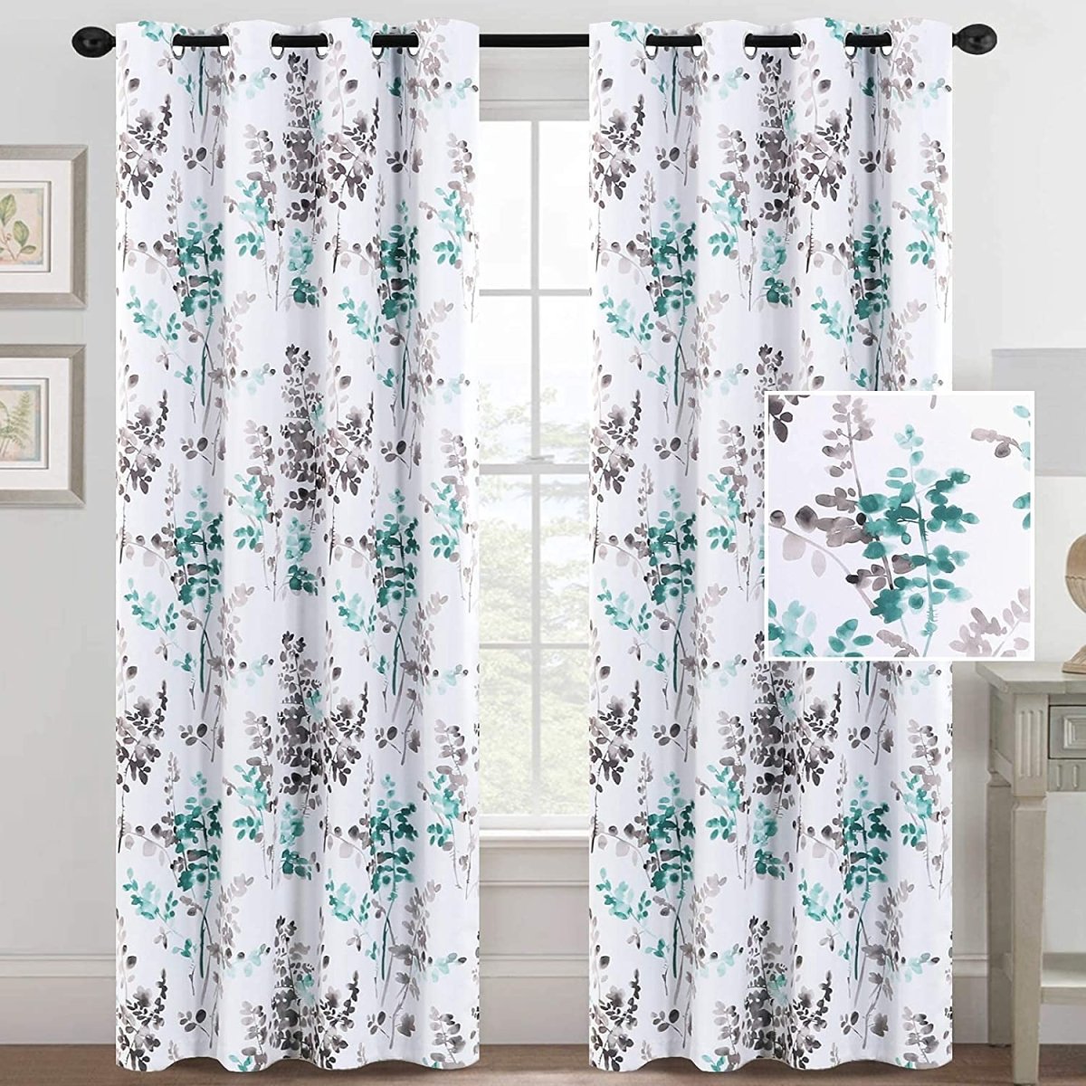 Classical Floral Darkening Thermal Insulated Light Blocking Blackout Grommet Curtains - Anna's Linens