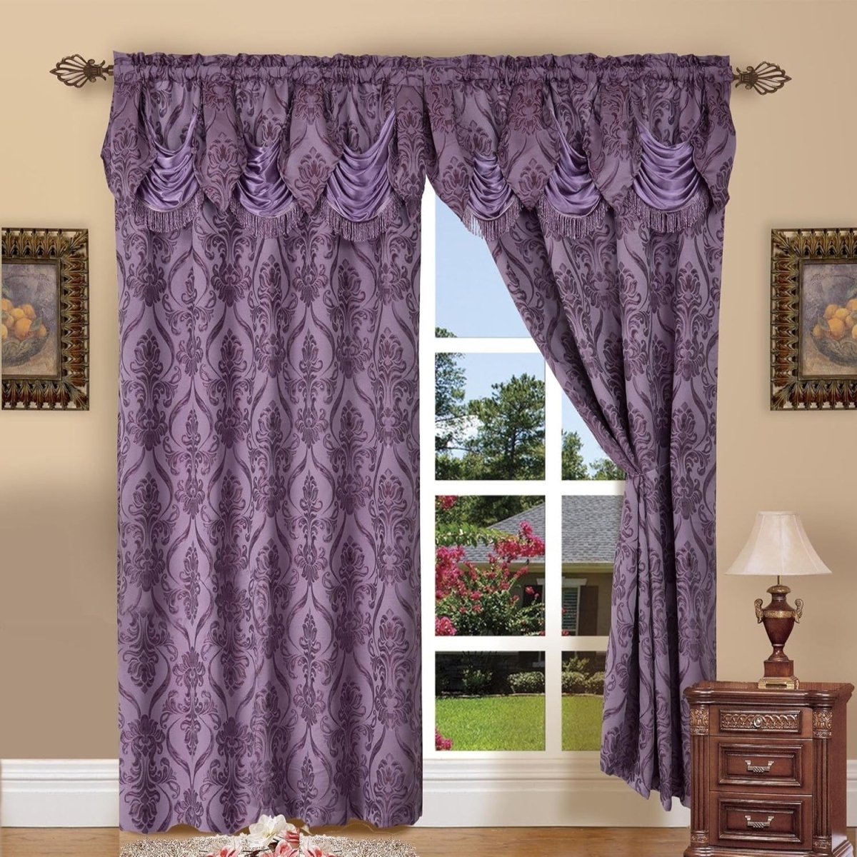 Elegance Linen Beautiful Jacquard Curtain Panel with Attached Valance - Anna's Linens