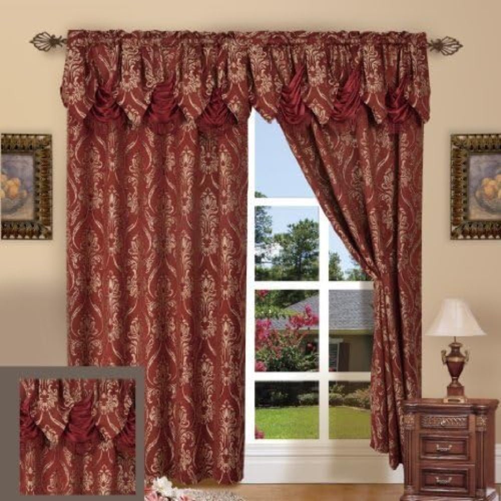 Elegance Linen Beautiful Jacquard Curtain Panel with Attached Valance - Anna's Linens