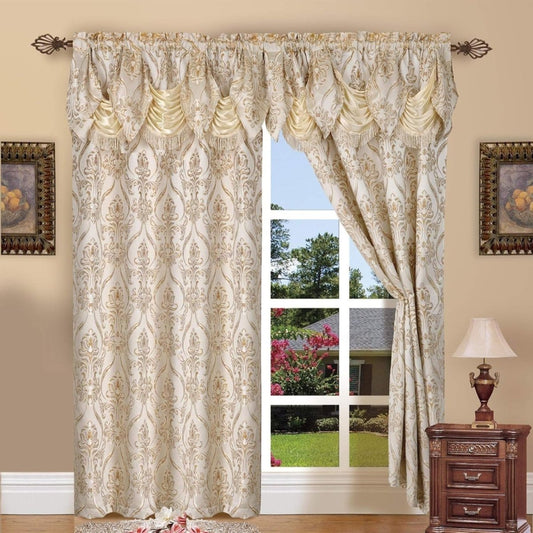 Elegance Linen Beautiful Jacquard Curtain Panel with Attached Valance - Anna's Linens