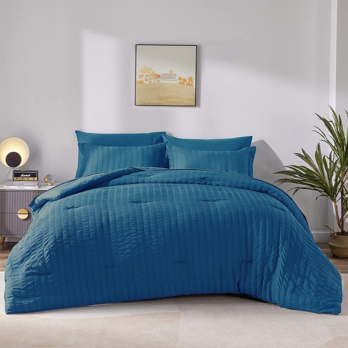Elegant Comforter Set Textured with Fitted Sheet 7 Pieces - Anna's Linens