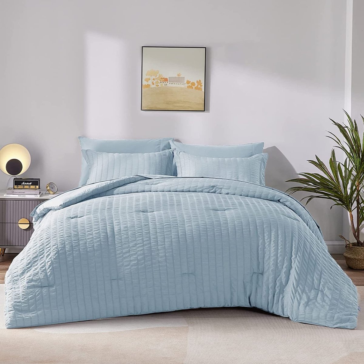 Elegant Comforter Set Textured with Fitted Sheet 7 Pieces - Anna's Linens