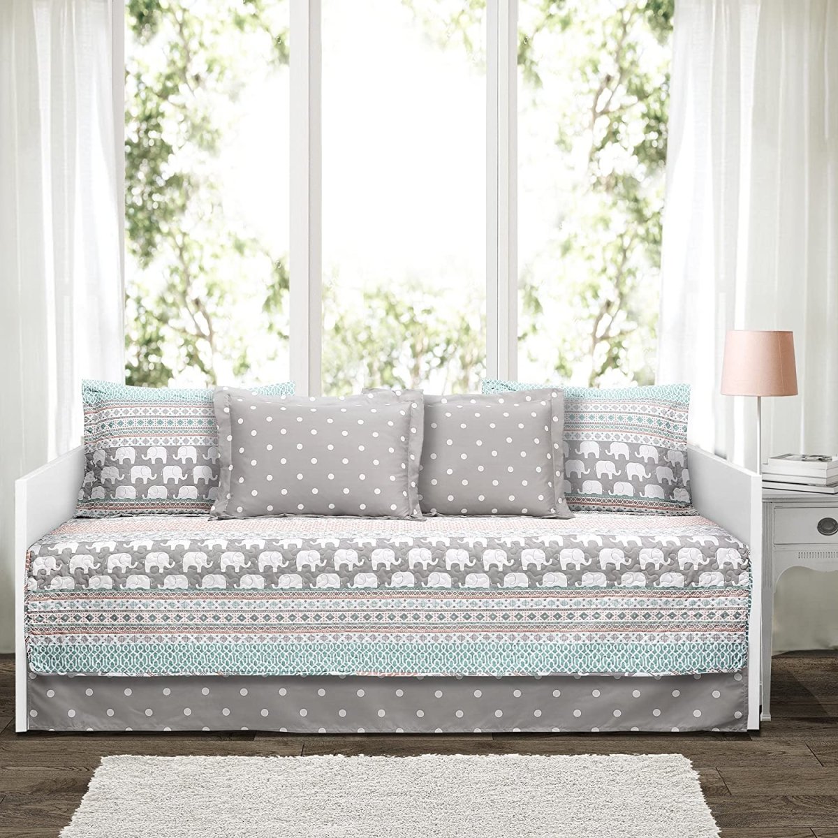 Elephant Stripe 6 Piece Day Bed Cover Bedding Set Includes Bed Skirt, Pillow Shams, Pillowcases - Anna's Linens