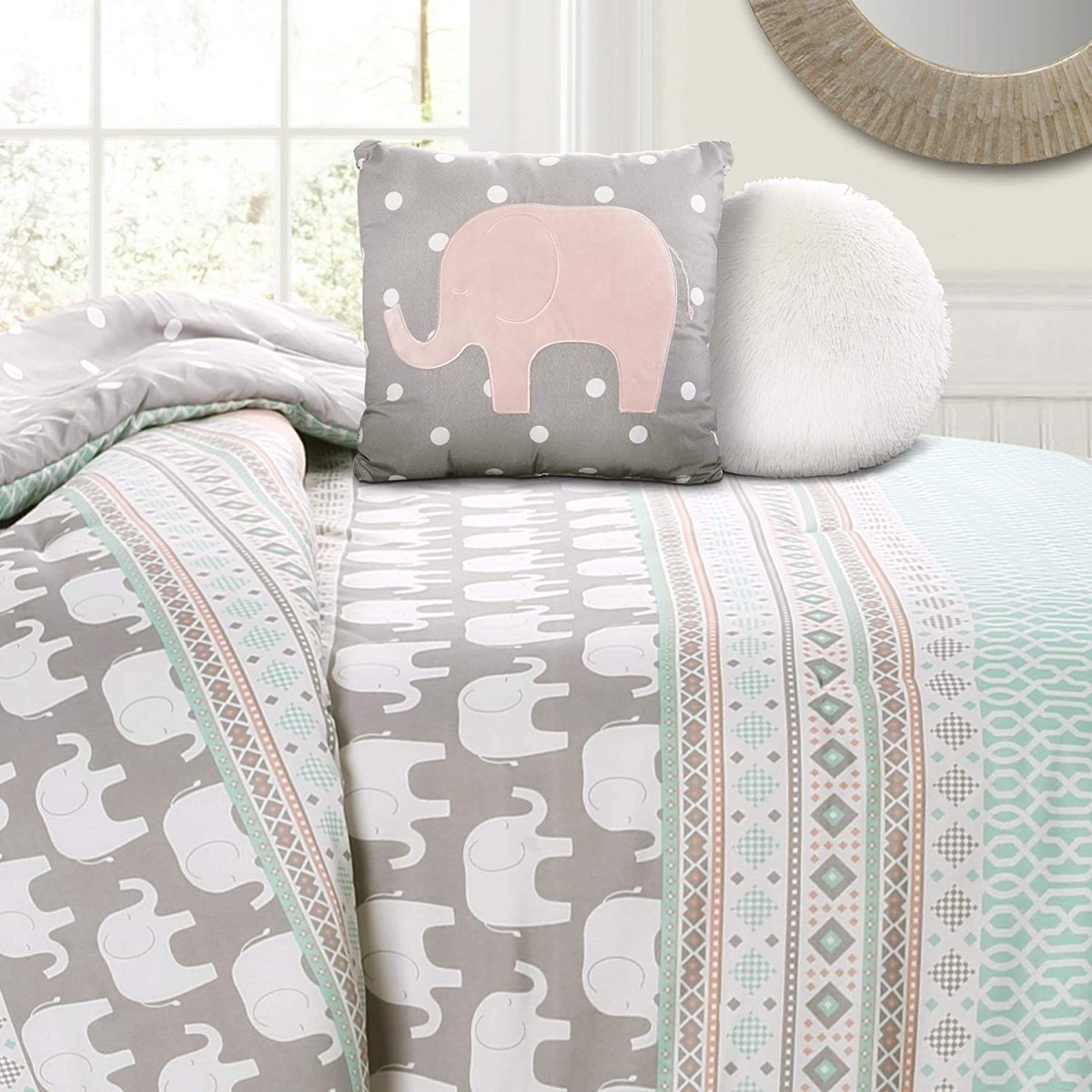 Elephant Stripe 6 Piece Day Bed Cover Bedding Set Includes Bed Skirt, Pillow Shams, Pillowcases - Anna's Linens