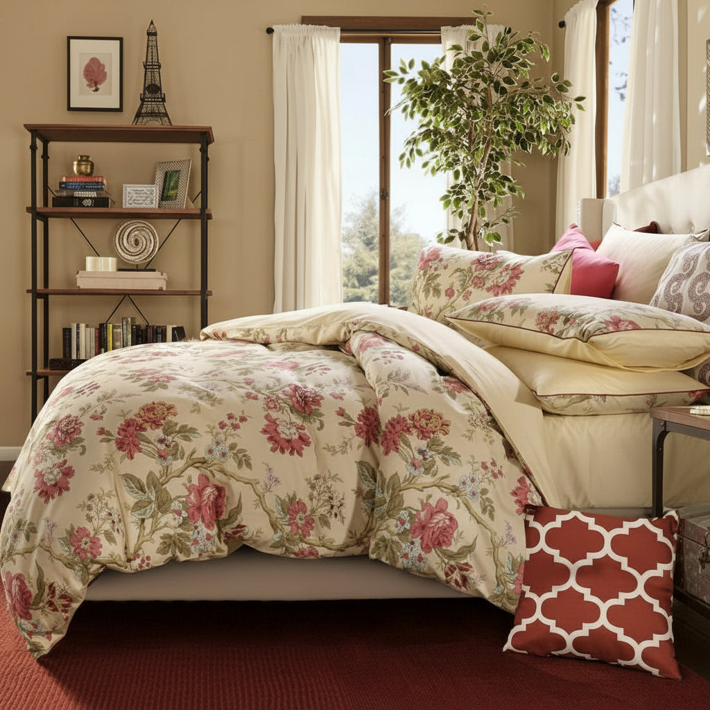 Garden Style 3 pcs Cotton Reversible Soft Durable Comforter Cover Set - Anna's Linens