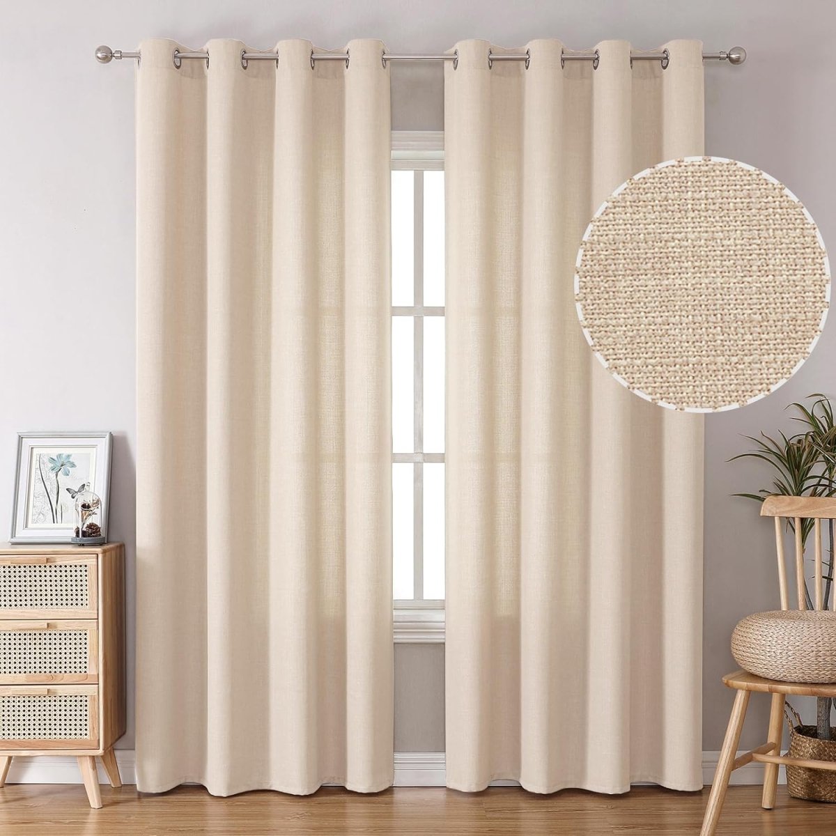 Linen Curtains Thick Semi Sheer Drapes Light Filtering 2 Panels - Anna's Linens