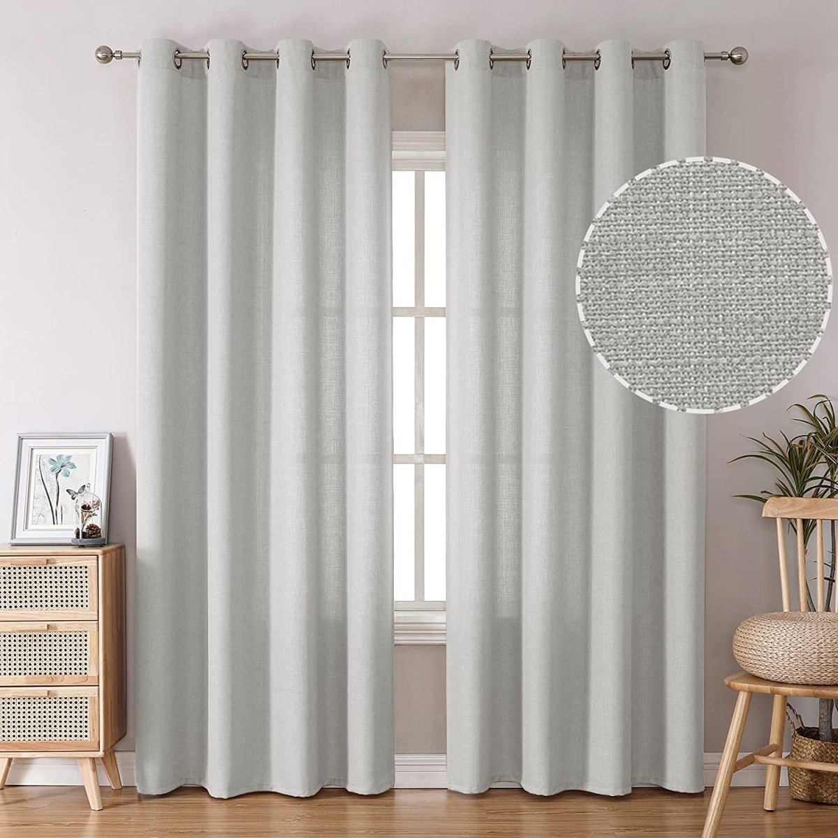 Linen Curtains Thick Semi Sheer Drapes Light Filtering 2 Panels - Anna's Linens