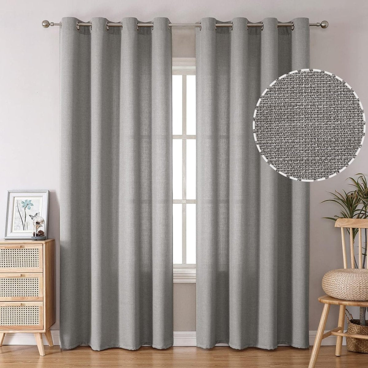 Linen Curtains Thick Semi Sheer Drapes Light Filtering 2 Panels - Anna's Linens