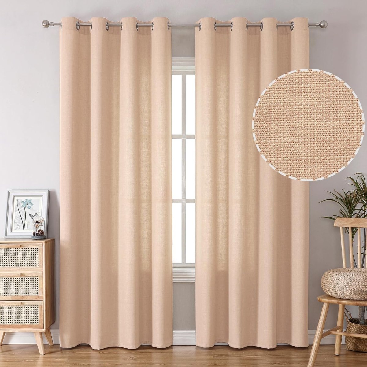 Linen Curtains Thick Semi Sheer Drapes Light Filtering 2 Panels - Anna's Linens