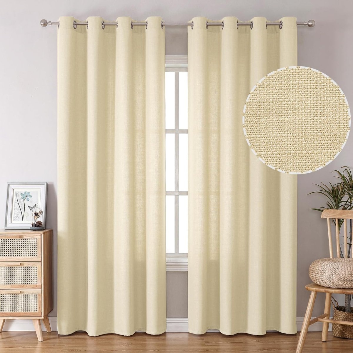 Linen Curtains Thick Semi Sheer Drapes Light Filtering 2 Panels - Anna's Linens