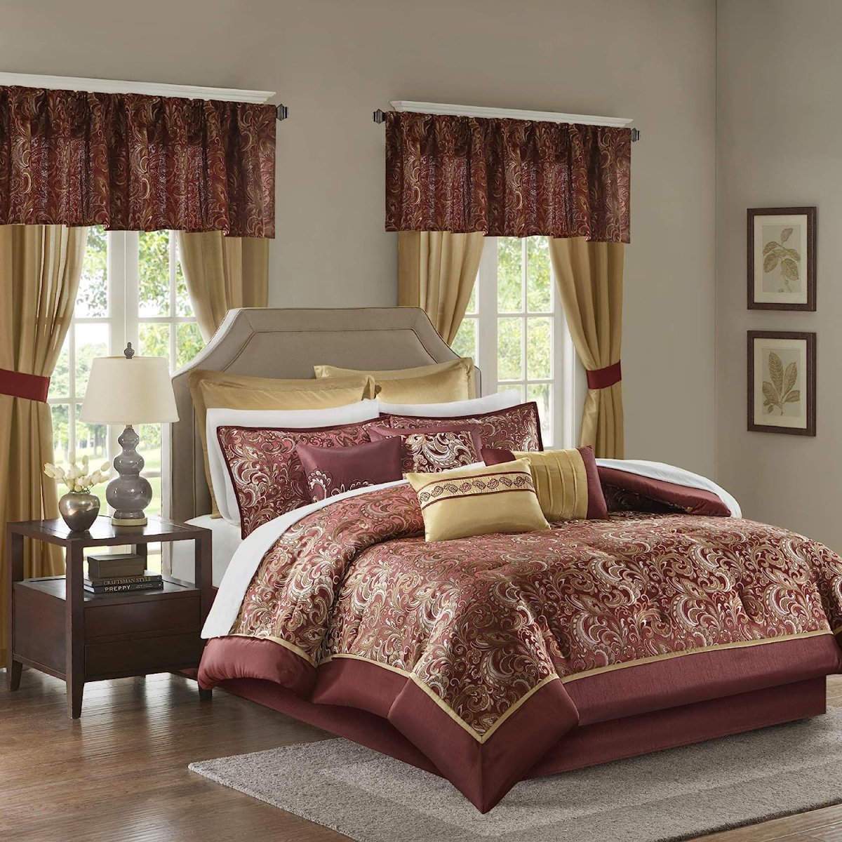 Master Bedroom 24 Piece Room in a Bag Faux Silk Hypoallergenic Down Alternative Comforter Matching Curtains - Anna's Linens