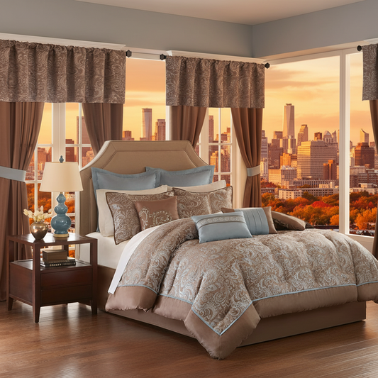 Master Bedroom 24 Piece Room in a Bag Faux Silk Hypoallergenic Down Alternative Comforter Matching Curtains - Anna's Linens