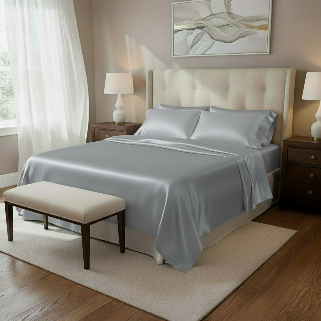 Mulberry Silk Fitted Sheet Pillowcases Set - Anna's Linens