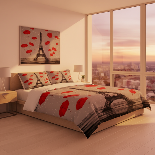 Paris Theme Bedding Comforter Cover 3 Pieces Duvet Cover Set - Anna's Linens