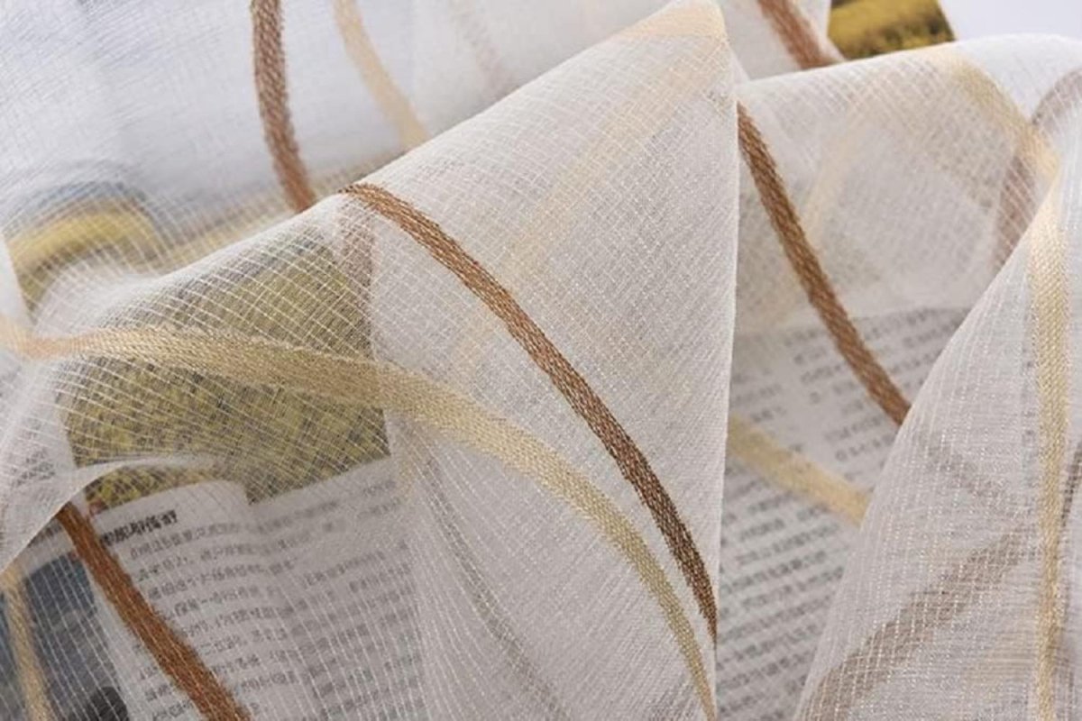 Rod Pocket Wave Stripe Curtain Tulle 2 Panels - Anna's Linens